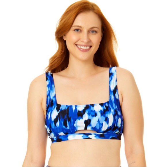 Time and Tru Other - Time and Tru Blue and White Keyhole Swimsuit Top